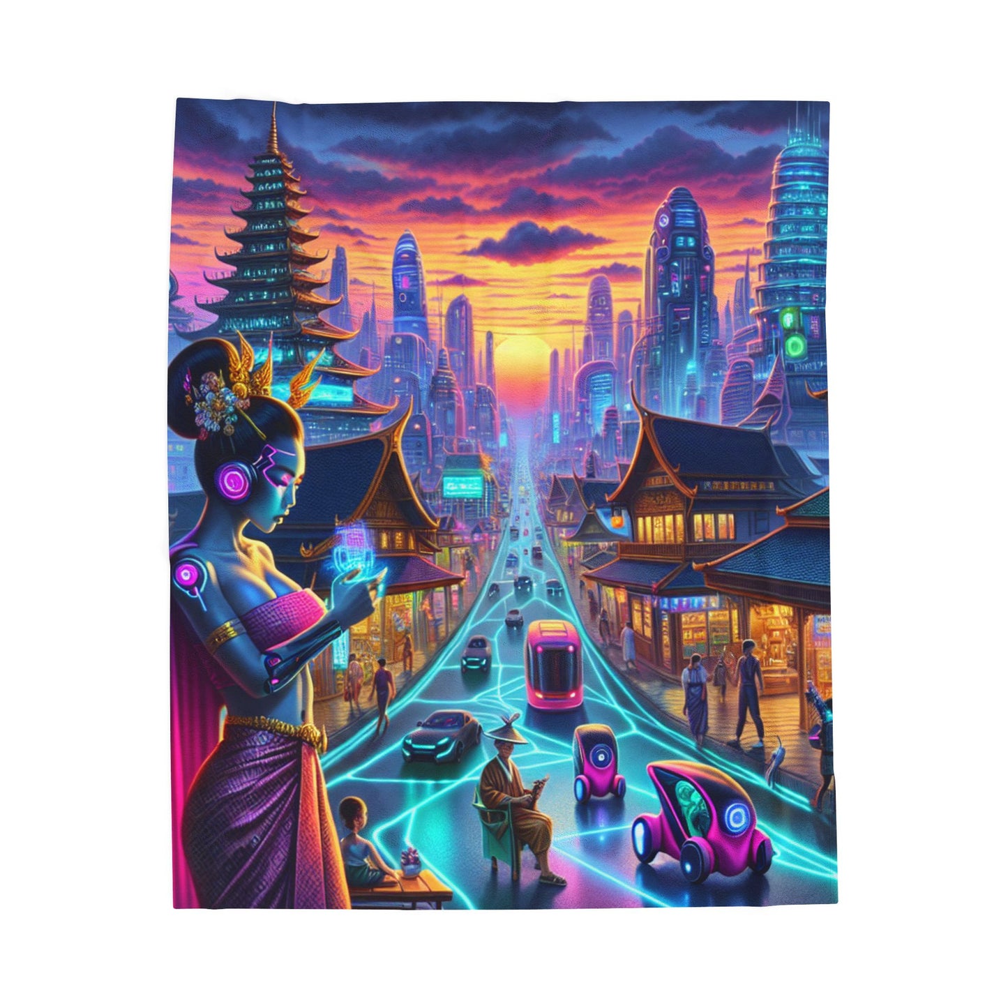 Futuristic Visions at Dusk- Plush Blanket