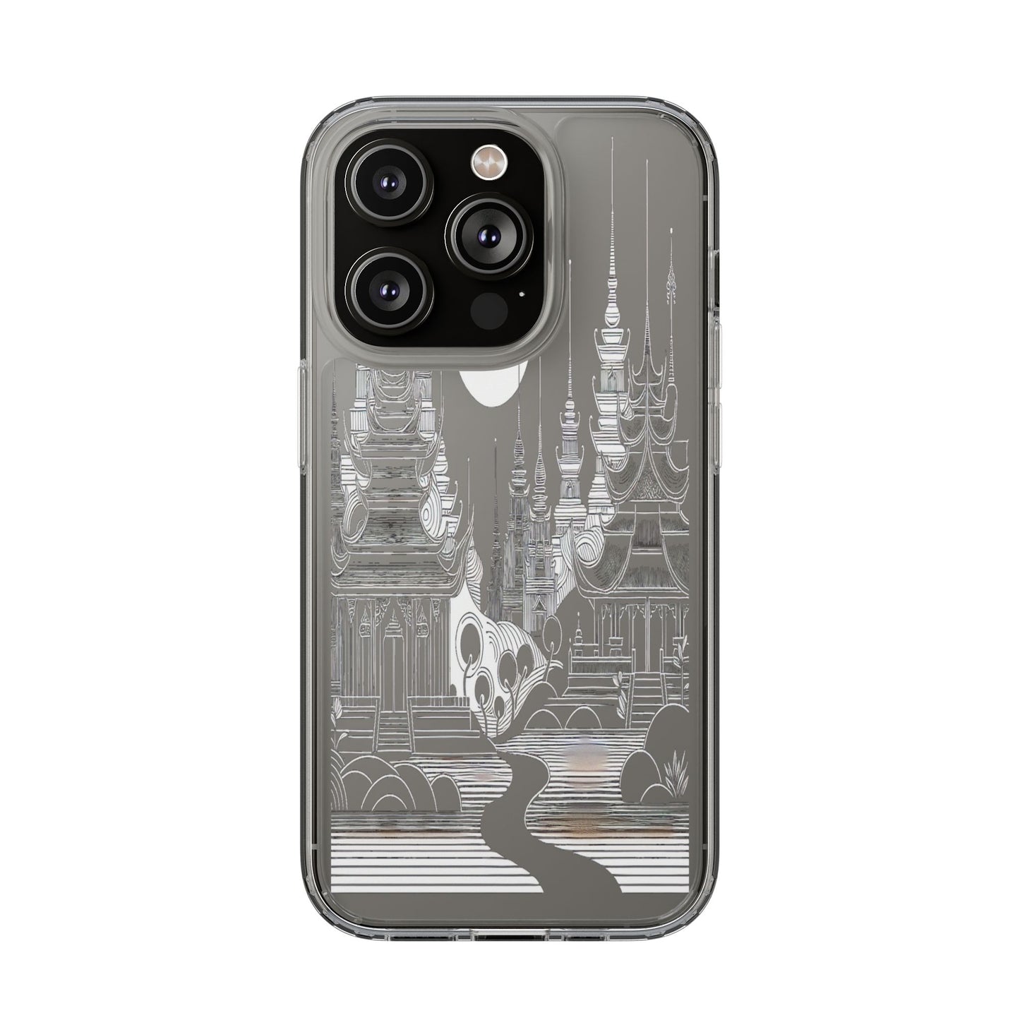 Transparent Temple Silhouette Under Bright Moon Iphone Case Compatible With Iphone 16 15 14 - Clear Phone Cover