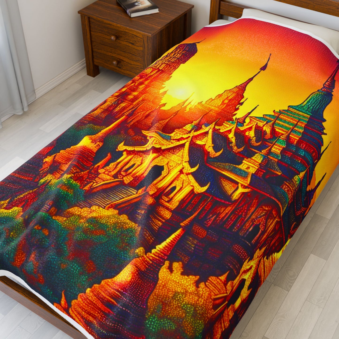 Temple Radiance at Dawn - Plush Blanket