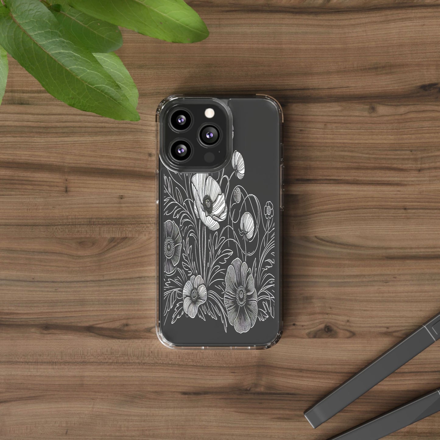 Transparent Black and White Floral Design Iphone Case Compatible With Iphone 16 15 14 - Clear Phone Cover