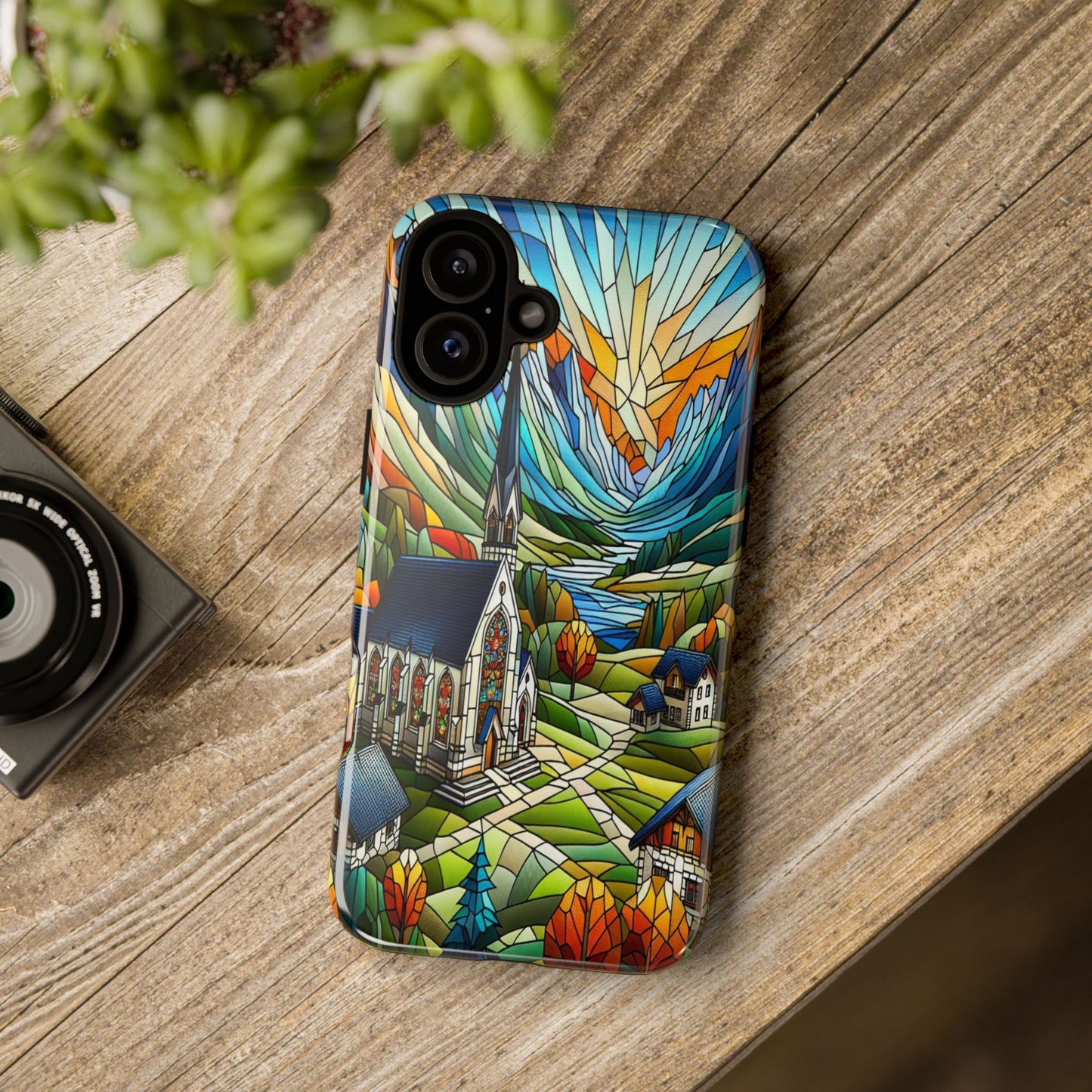 Stained Glass Countryside Scene - Phone Case