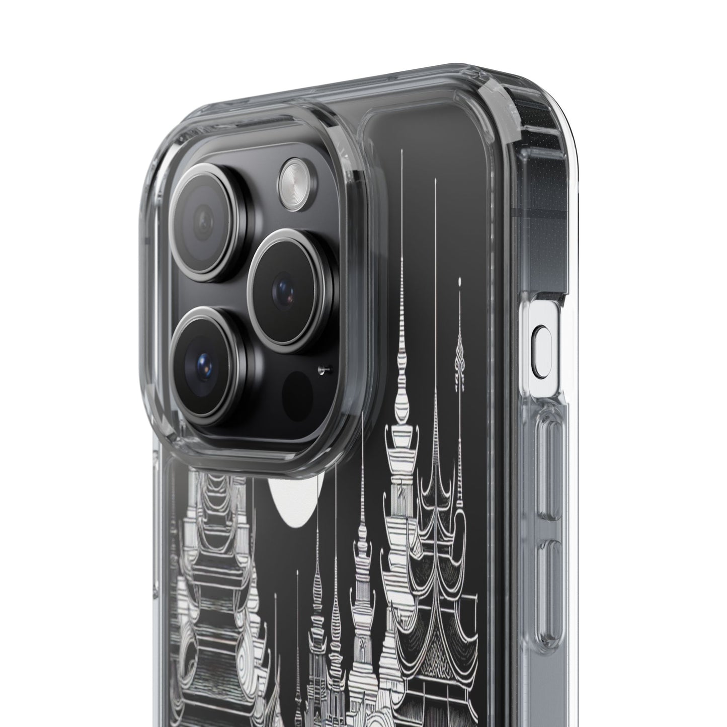 Transparent Temple Silhouette Under Bright Moon Iphone Case Compatible With Iphone 16 15 14 - Clear Phone Cover