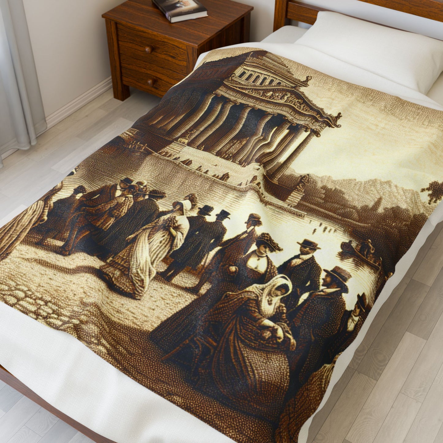 Gathering by the Ancient Temple - Plush Blanket