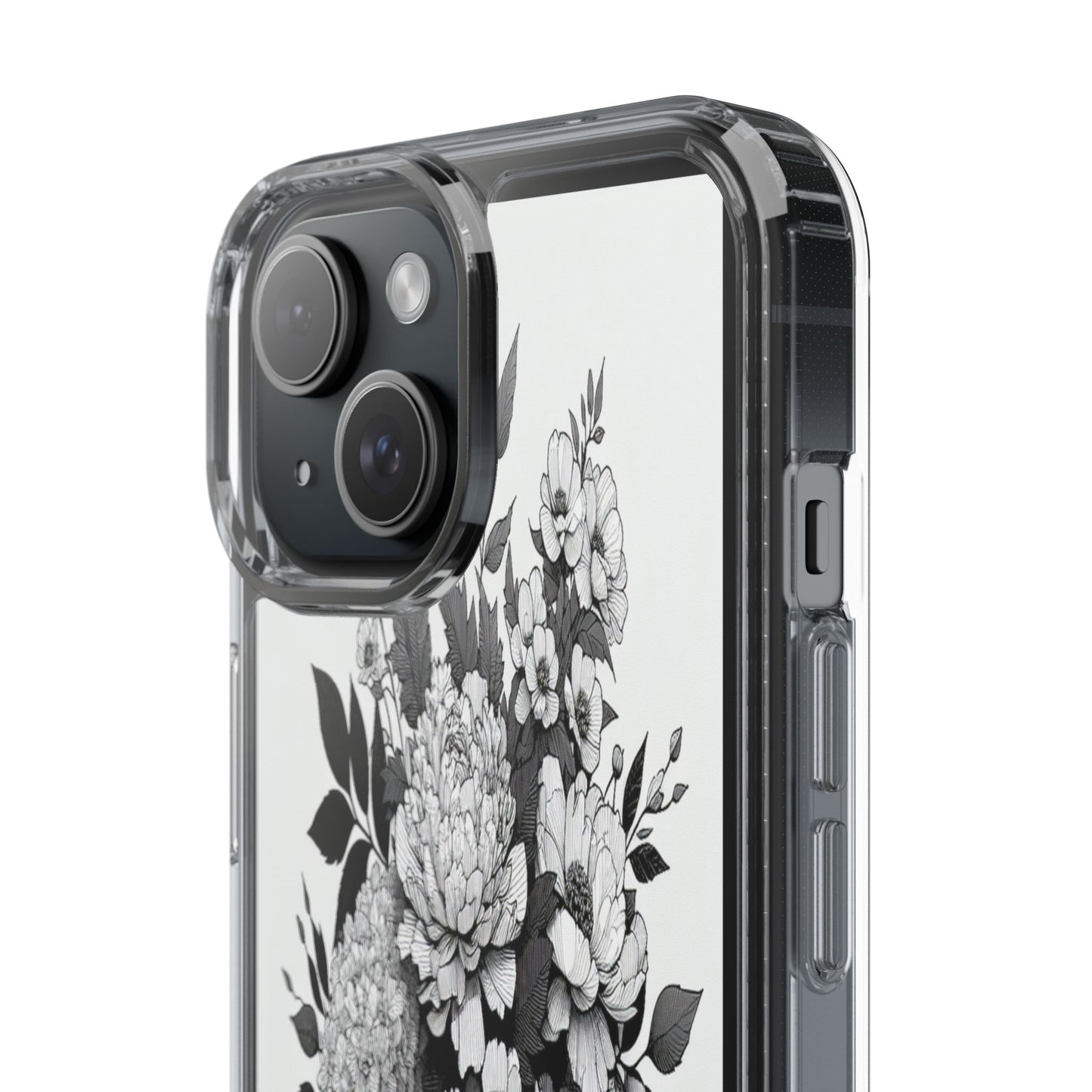 Transparent Floral Arrangement in Black and White Iphone Case Compatible With Iphone 16 15 14 - Clear Phone Cover