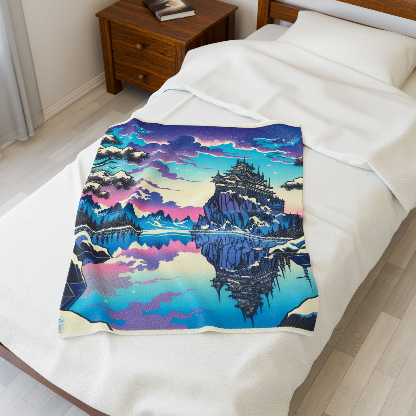 Castle on the Lake at Dusk - Plush Blanket