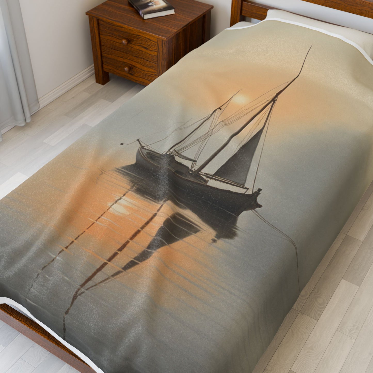 Misty Dawn Sailing Tranquility- Plush Blanket