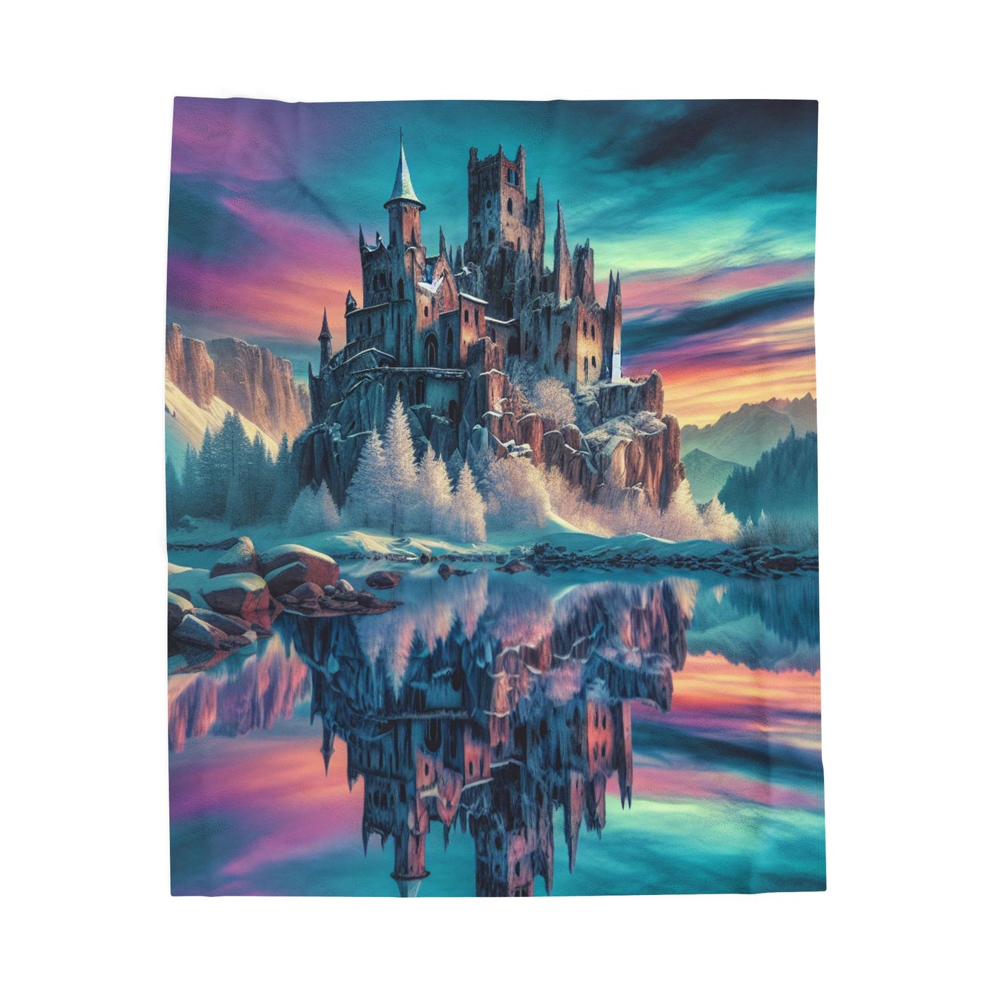 Winter Castle at Lakeside - Plush Blanket