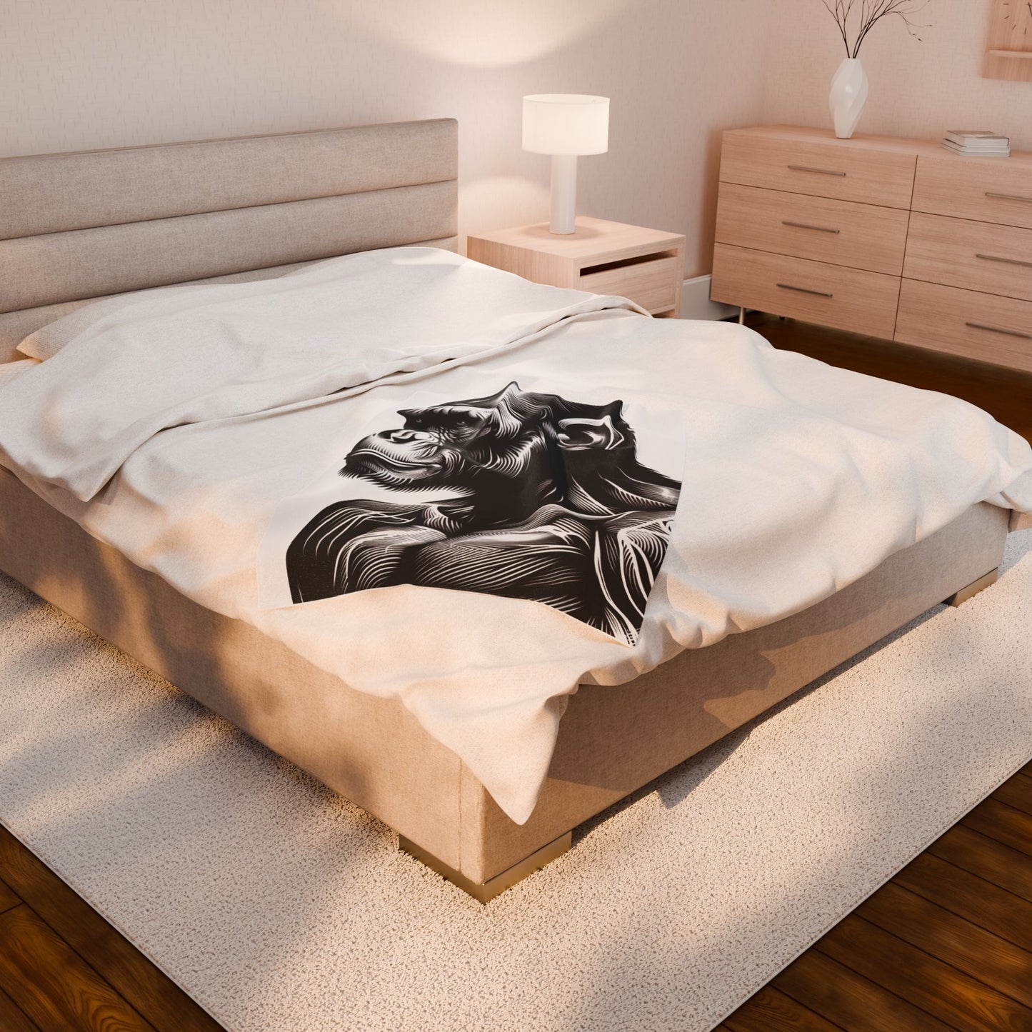 Monochrome Primate Contours- Plush Blanket
