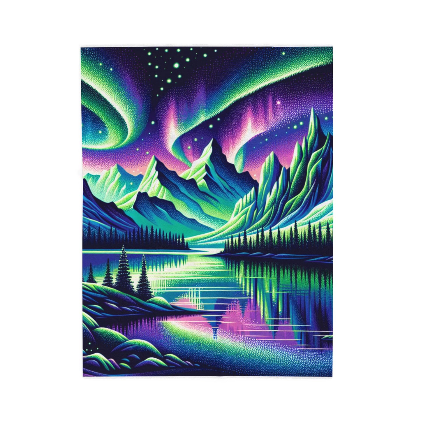 Northern Lights Above the Peaks - Plush Blanket