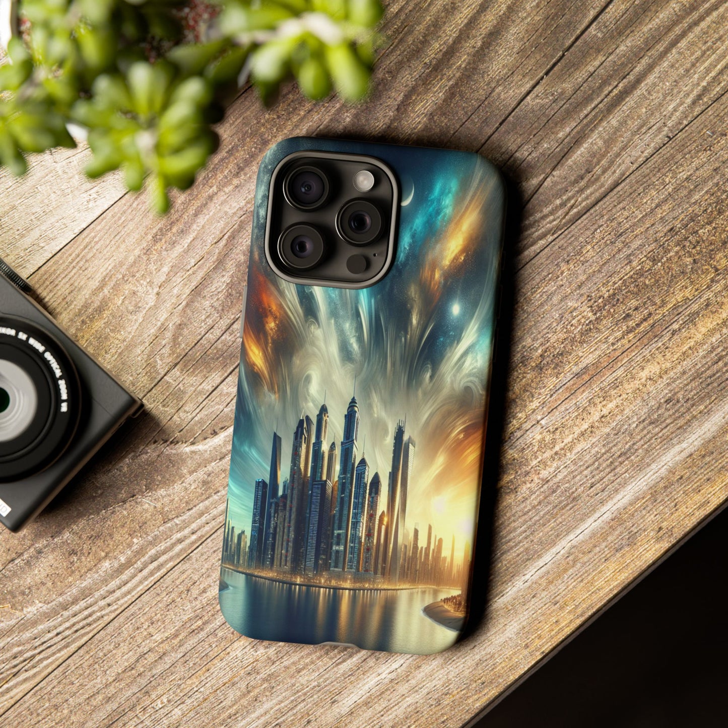 Cityscape under Celestial Tapestry - Phone Case