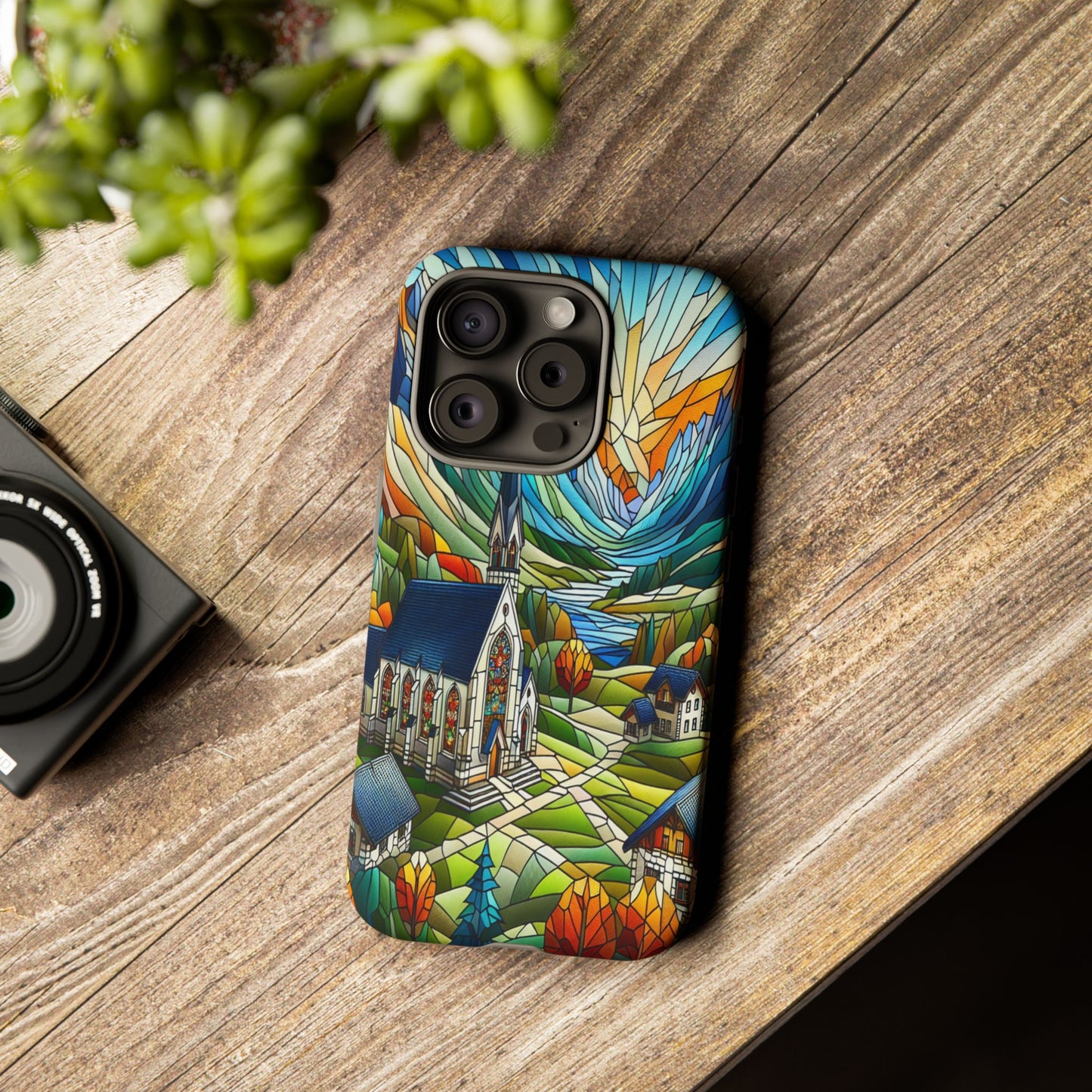Stained Glass Countryside Scene - Phone Case