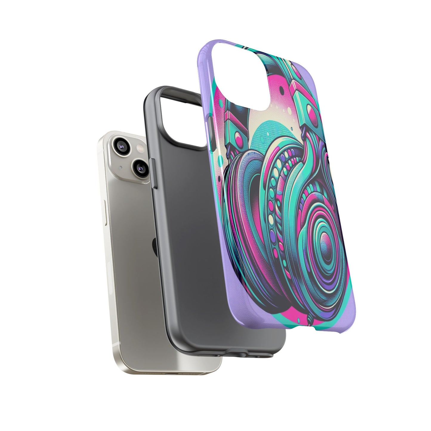 Custom ProtectiveHeadphone Vibes in Electric ColorsIphone Case Compatible With Iphone 16 15 14 - Phone Cover