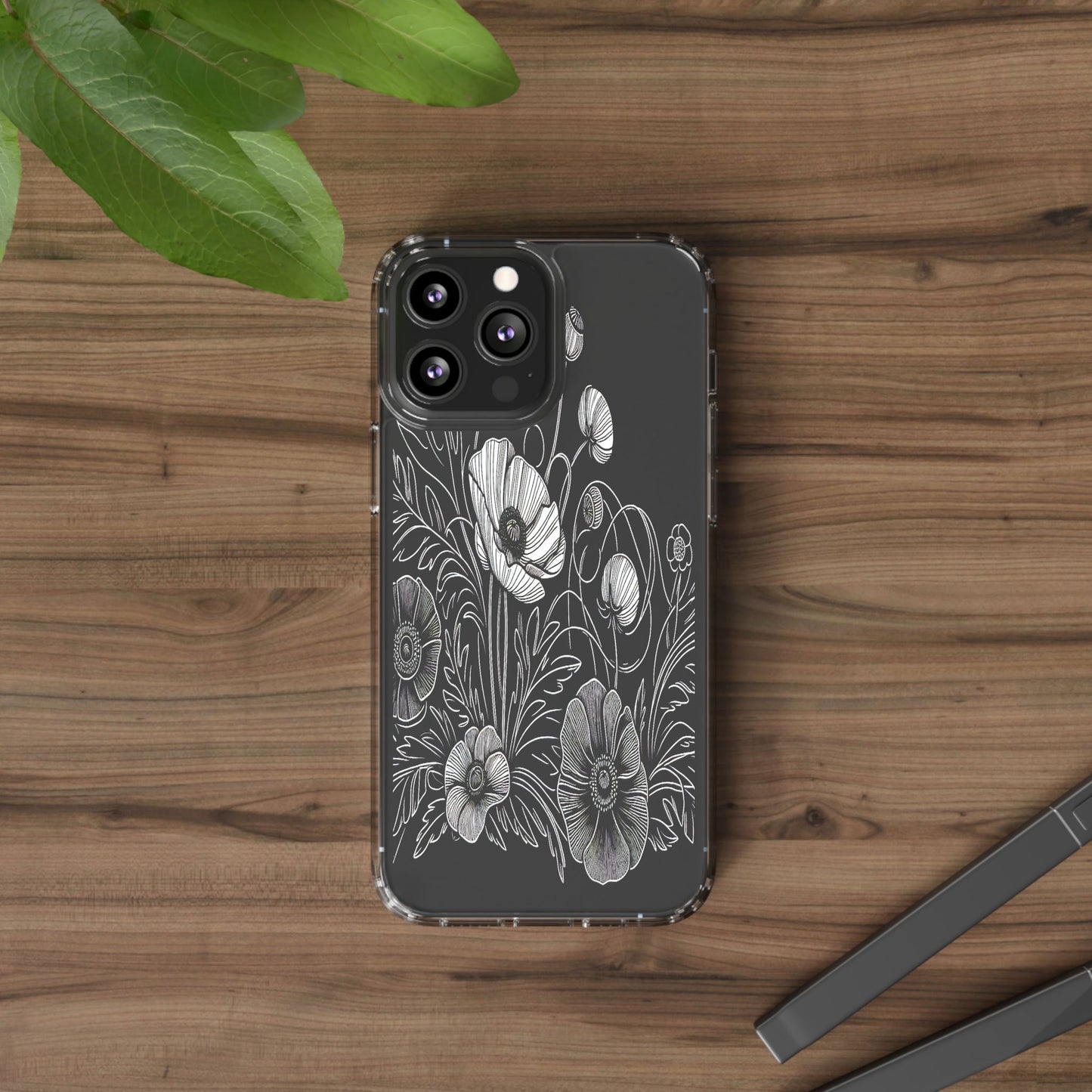 Transparent Black and White Floral Design Iphone Case Compatible With Iphone 16 15 14 - Clear Phone Cover