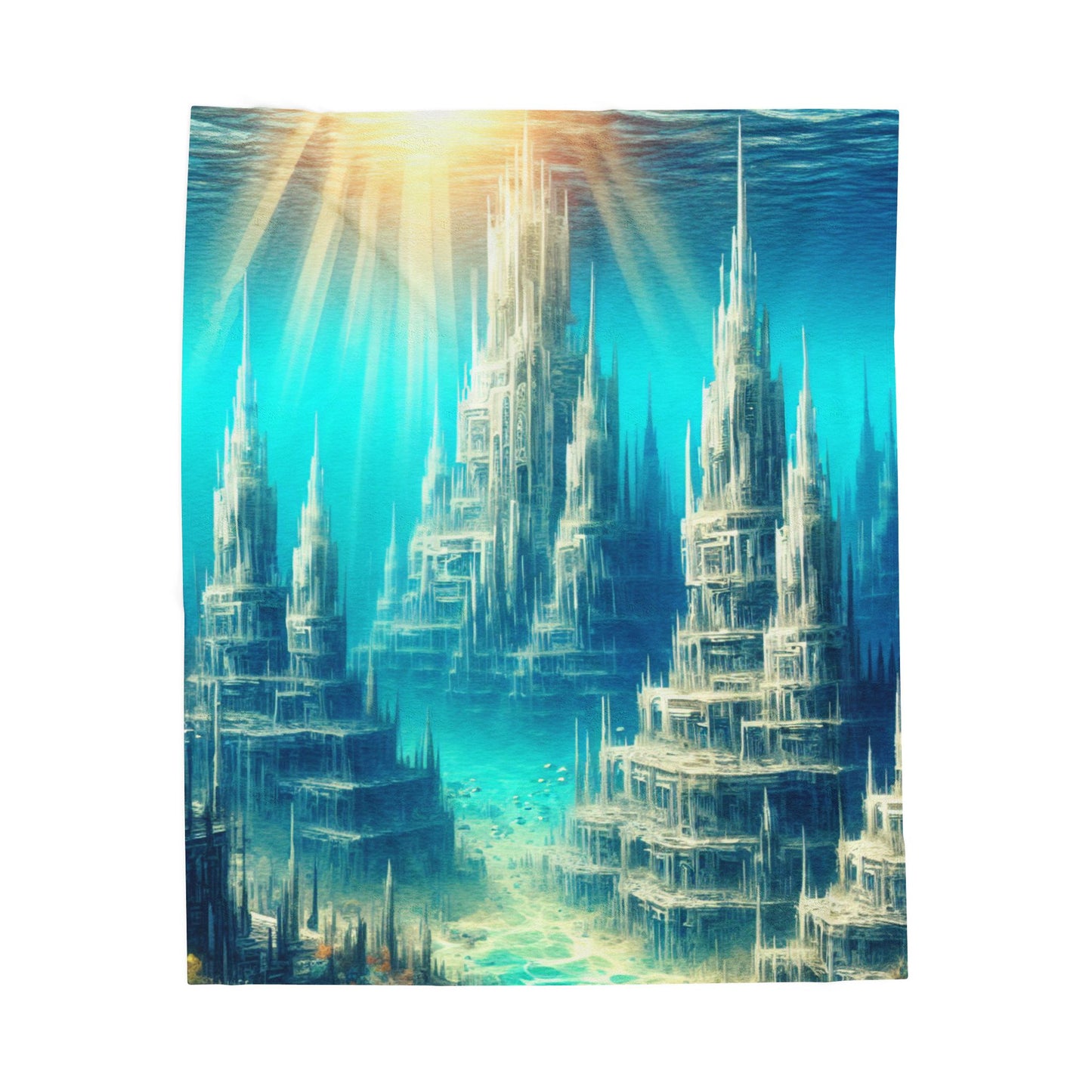 Underwater Cityscape Odyssey - Plush Blanket