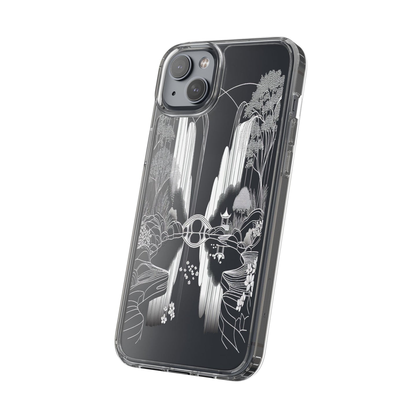 Transparent Waterfall Bridge Scene Iphone Case Compatible With Iphone 16 15 14 - Clear Phone Cover