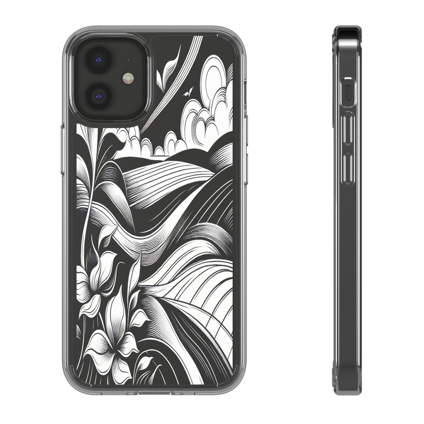 Transparent Curved Lines and Petals Iphone Case Compatible With Iphone 16 15 14 - Clear Phone Cover