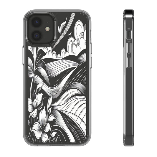 Transparent Curved Lines and Petals Iphone Case Compatible With Iphone 16 15 14 - Clear Phone Cover