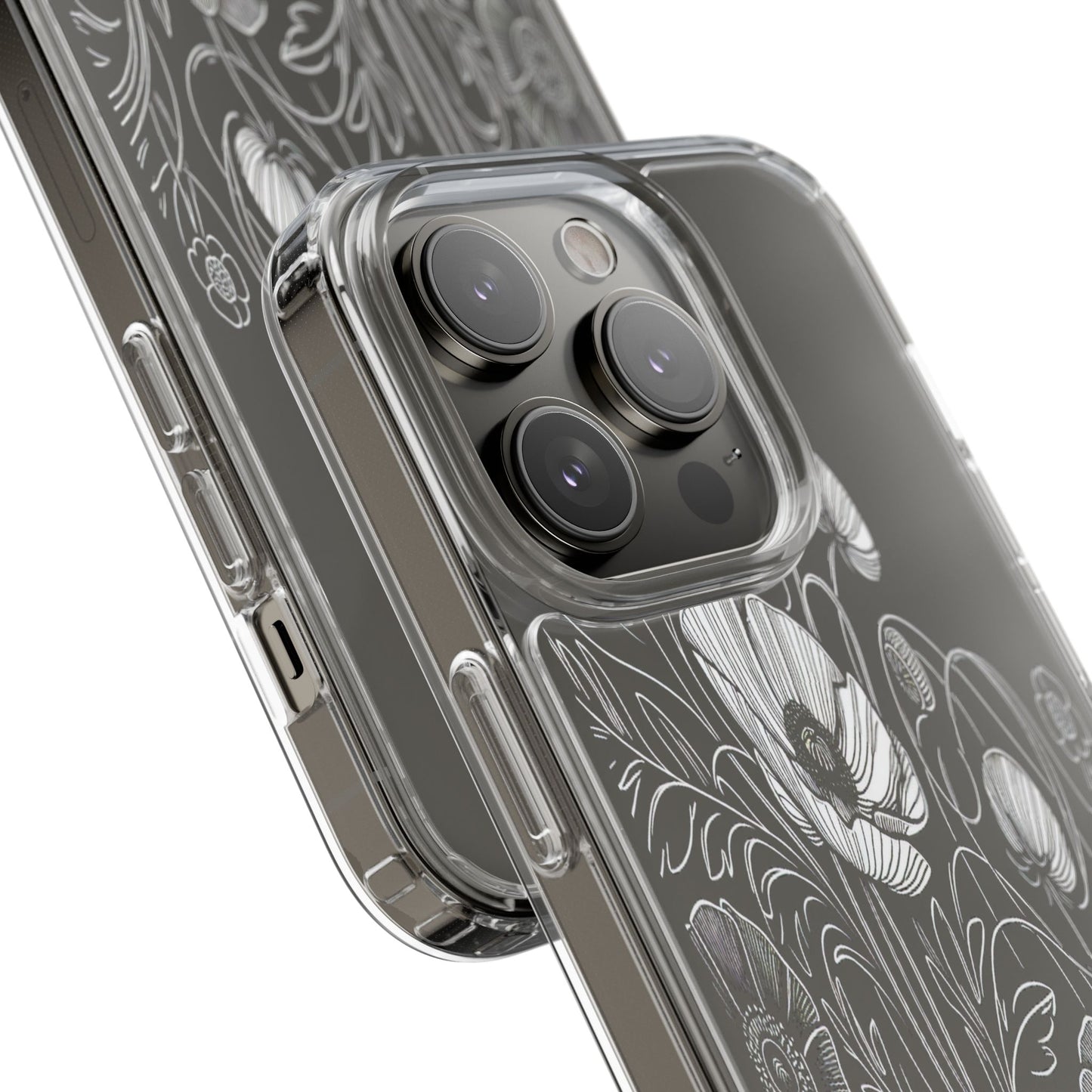 Transparent Black and White Floral Design Iphone Case Compatible With Iphone 16 15 14 - Clear Phone Cover