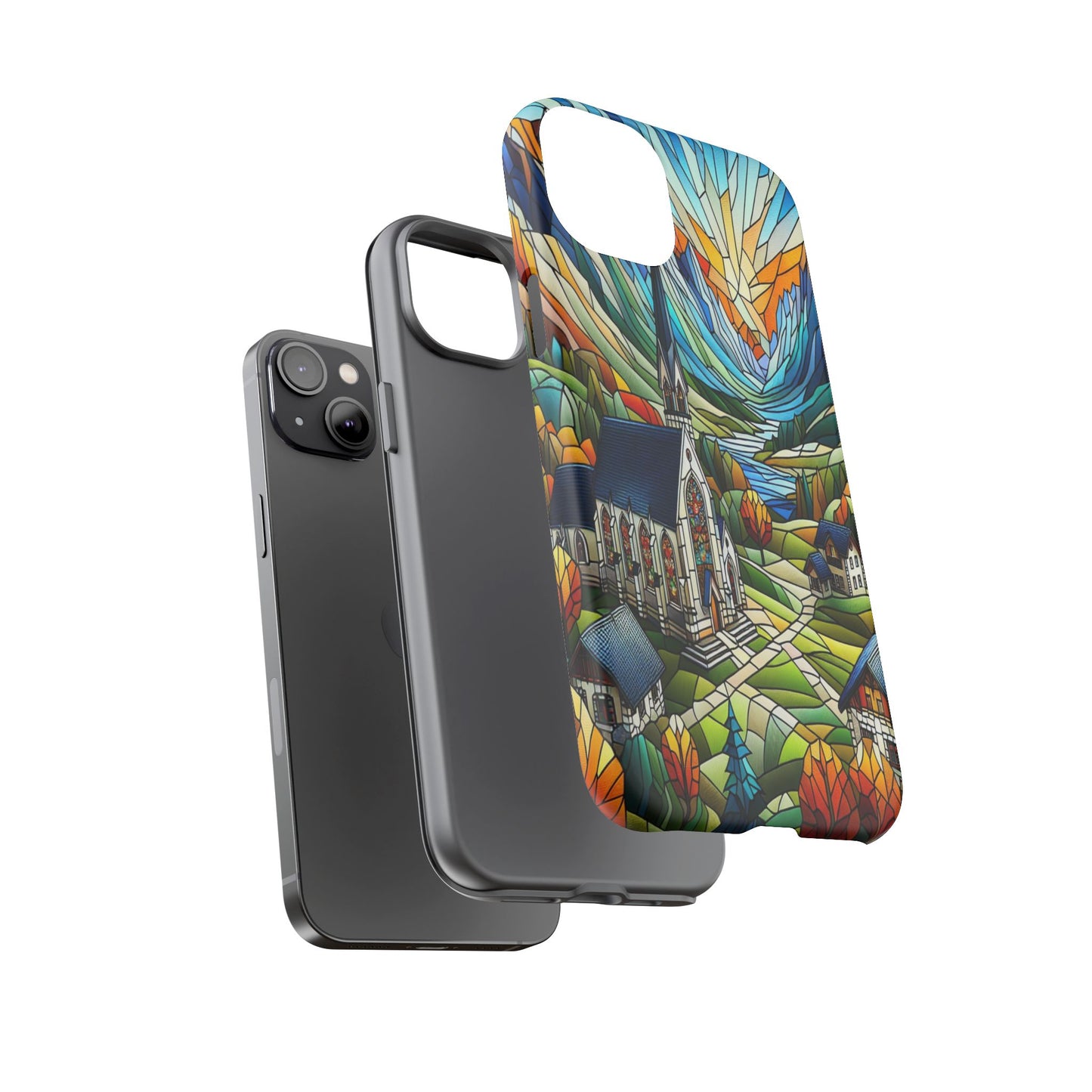 Stained Glass Countryside Scene - Phone Case