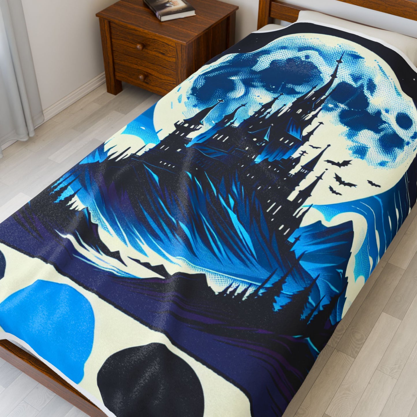 Moonlit Castle in the Mountains - Plush Blanket
