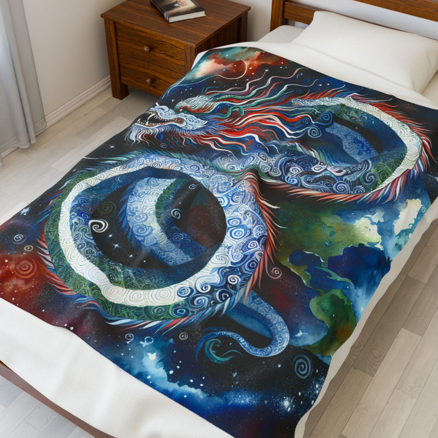 Celestial Dragon's Journey Through Space - Plush Blanket