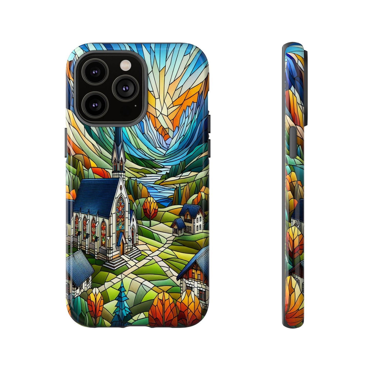 Stained Glass Countryside Scene - Phone Case