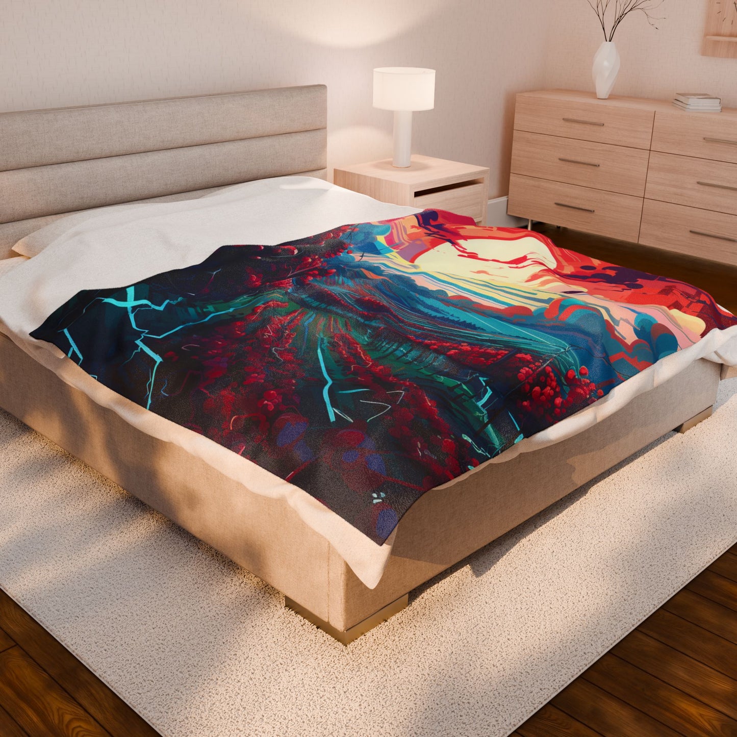 Crimson Vineyard at Sunset- Plush Blanket