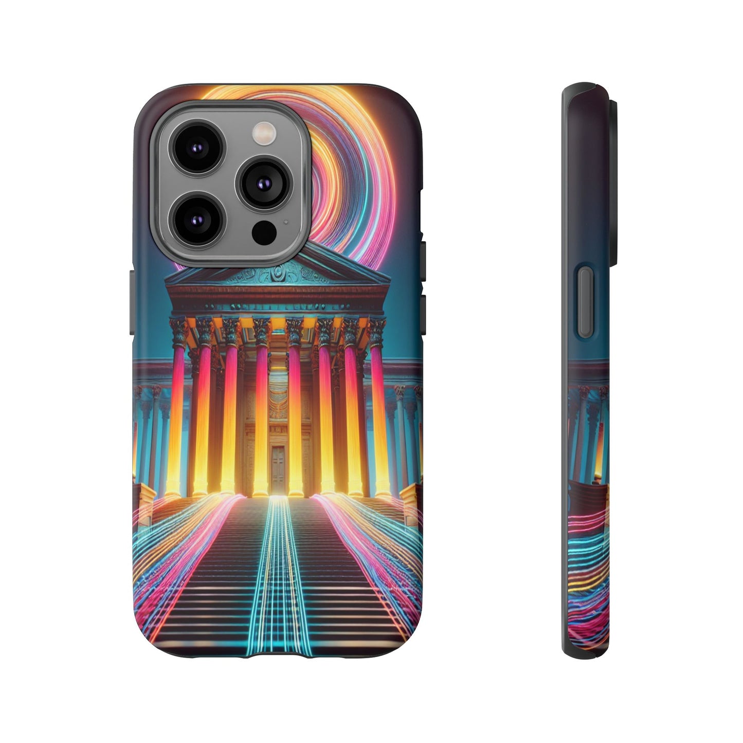 Illuminated Landmark with Colorful Trails - Phone Case
