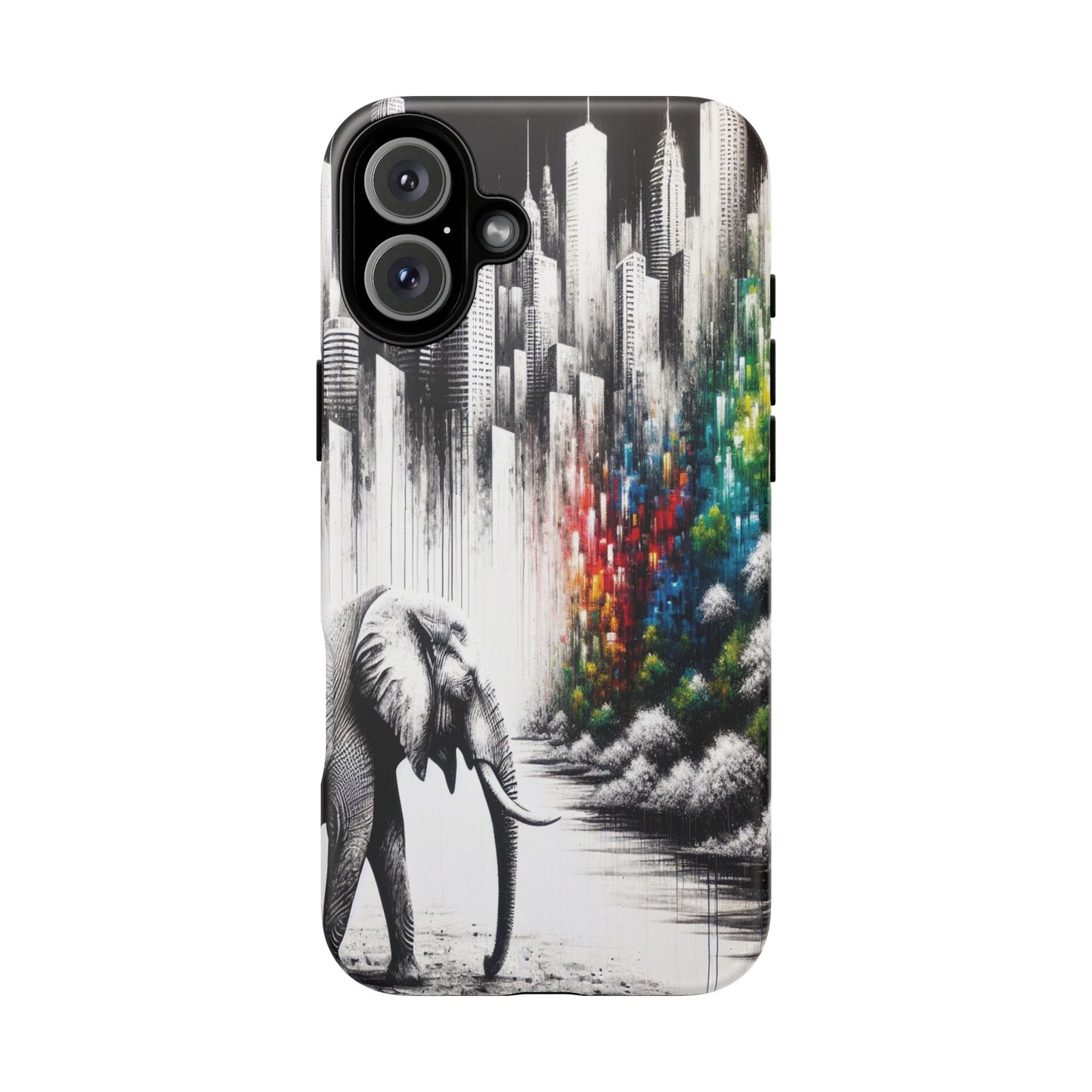 Protective Elephant's Journey Through the Cityscape Iphone Case Compatible With Iphone 16 15 14 - Phone Cover