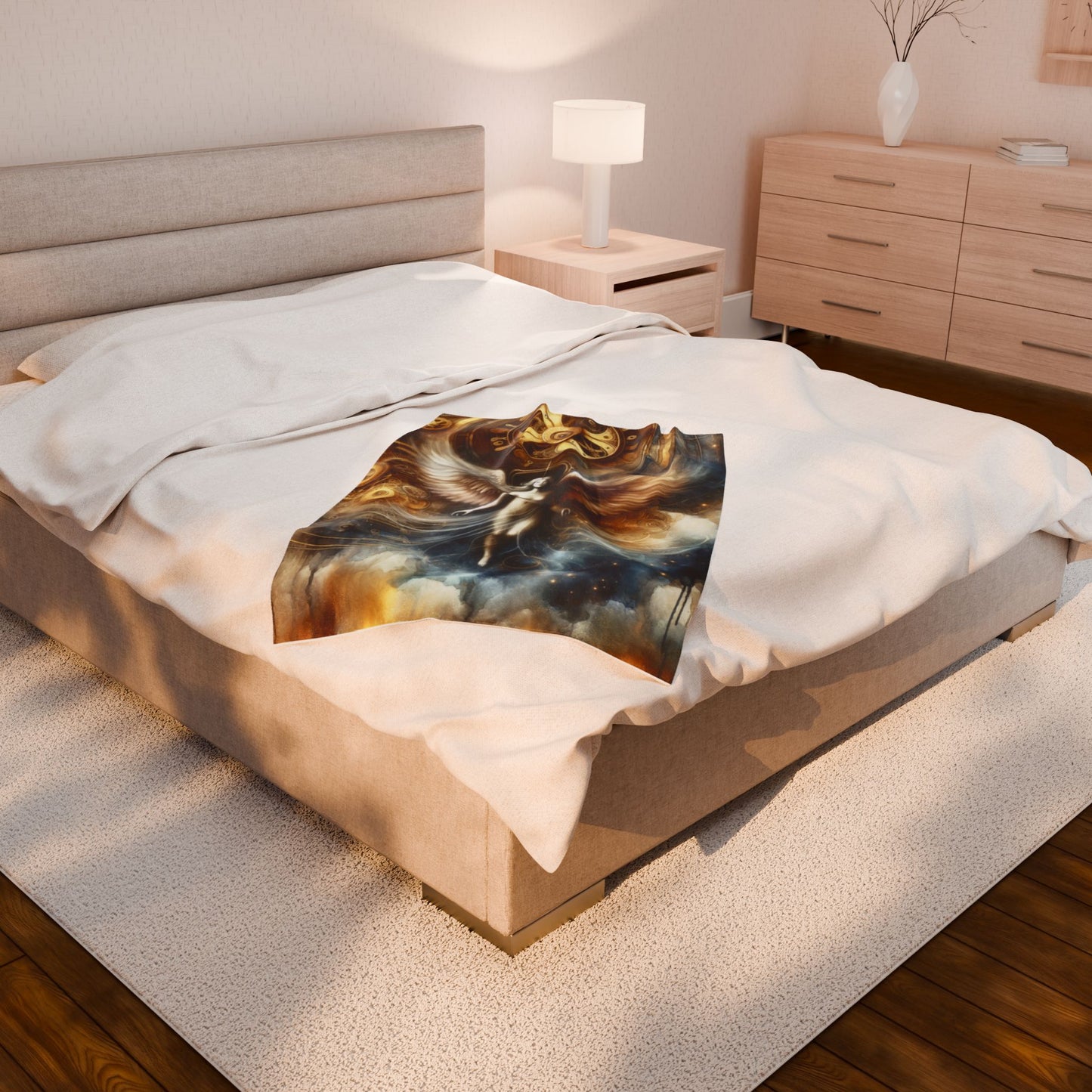 Winged Ascension in Mechanized Realm - Plush Blanket