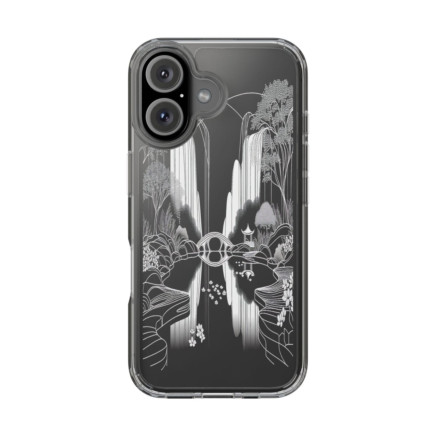 Transparent Waterfall Bridge Scene Iphone Case Compatible With Iphone 16 15 14 - Clear Phone Cover