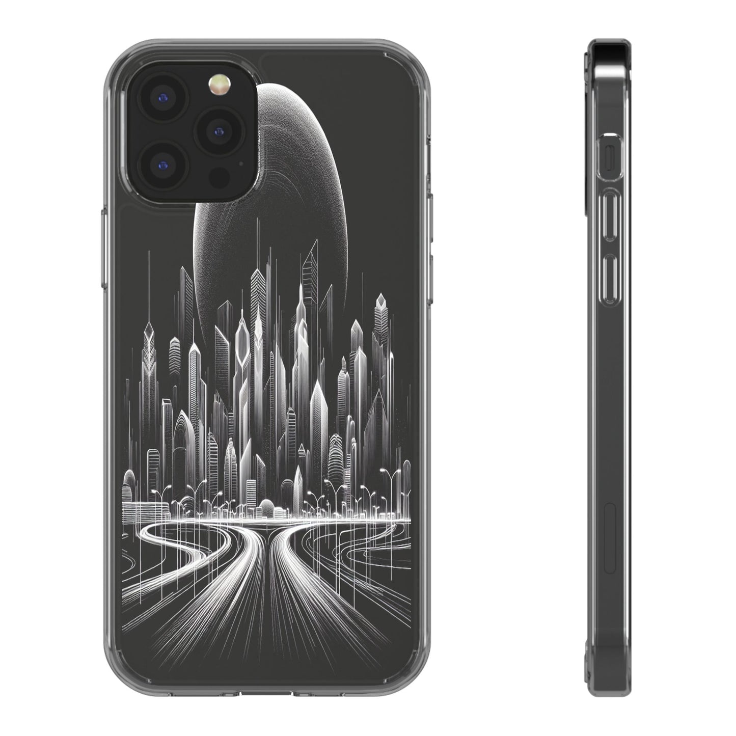 Transparent Futuristic Skyline Journey Iphone Case Compatible With Iphone 16 15 14 - Clear Phone Cover