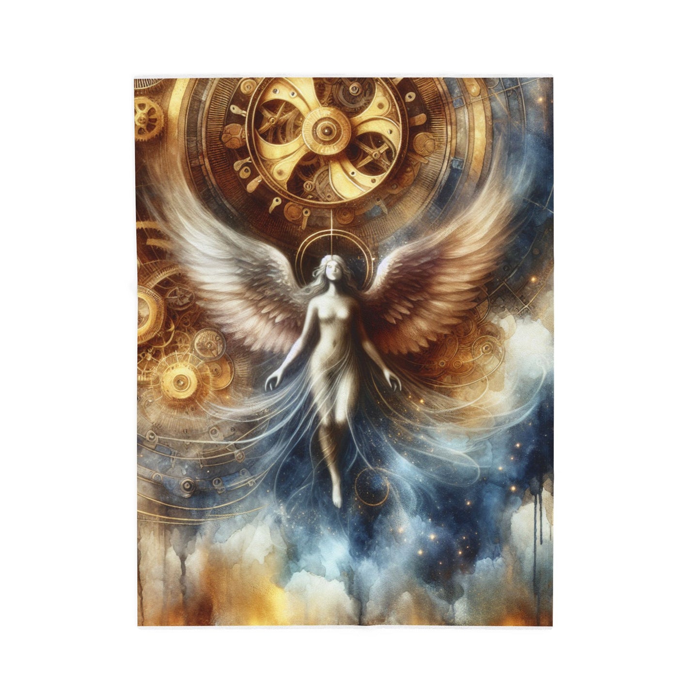 Winged Ascension in Mechanized Realm - Plush Blanket