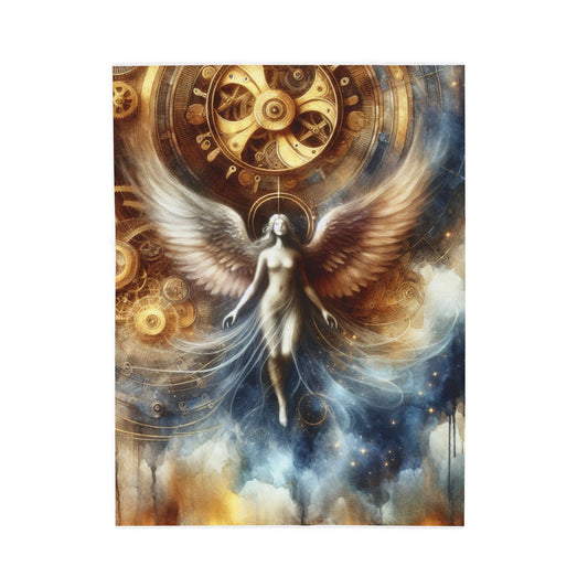 Winged Ascension in Mechanized Realm - Plush Blanket