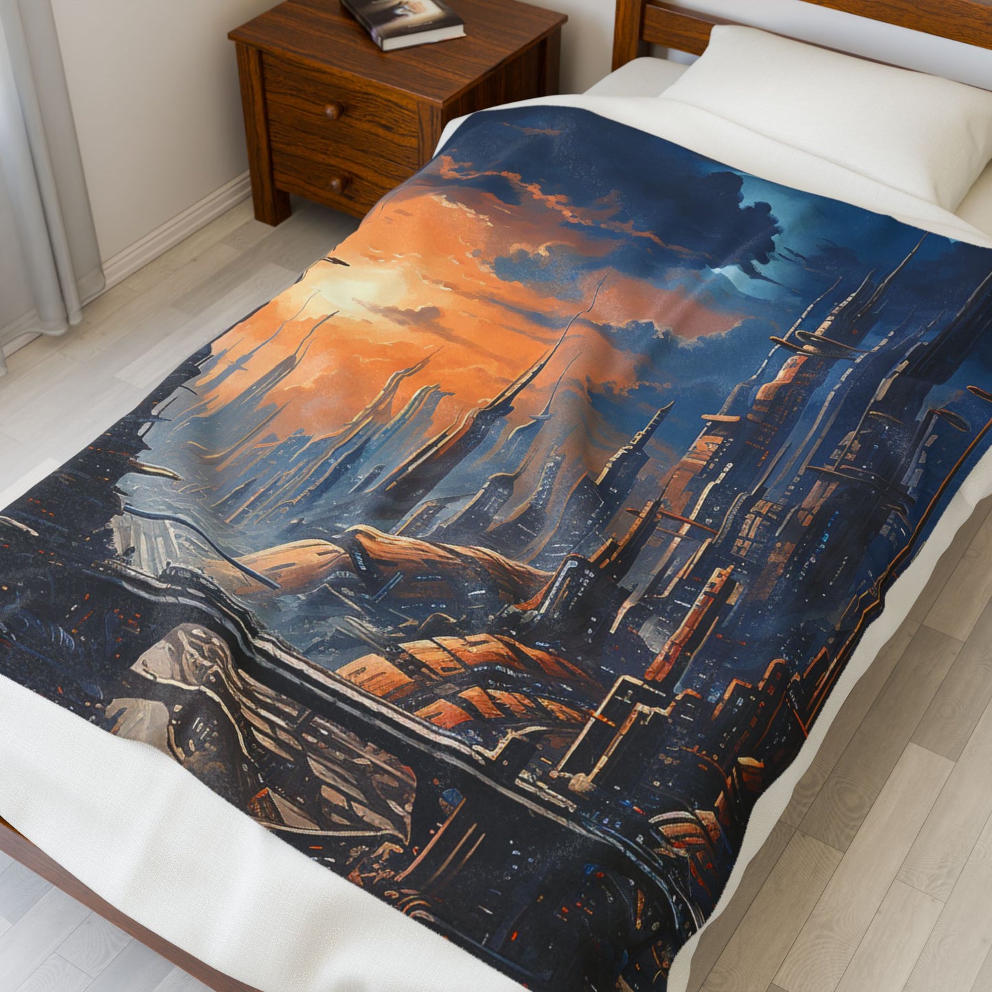 Sunset Over Future Metropolis- Plush Blanket