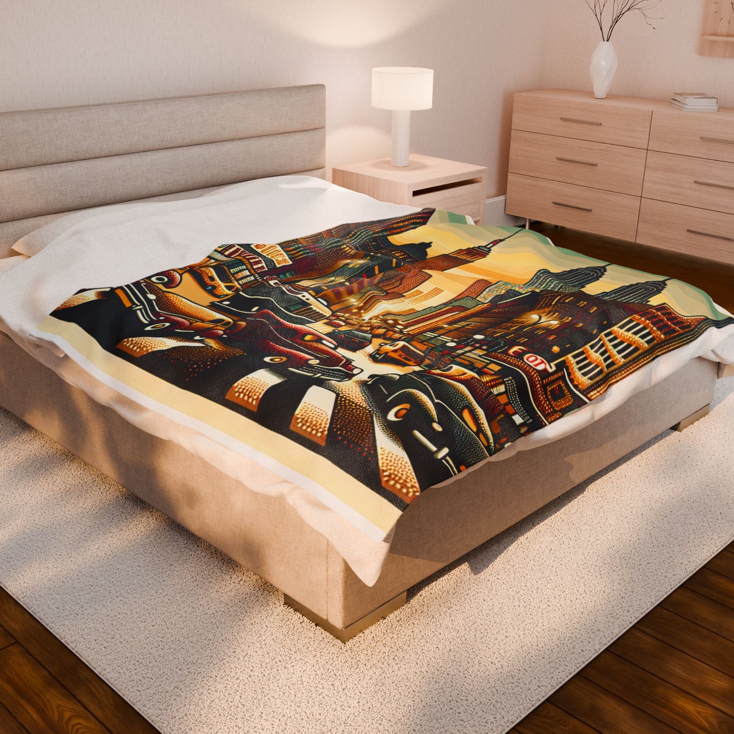 Bustling Streetscape at Dusk - Plush Blanket