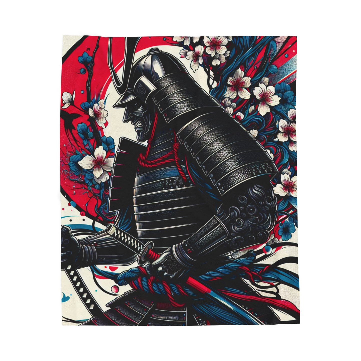 Samurai in Blooming Battle Gear - Plush Blanket