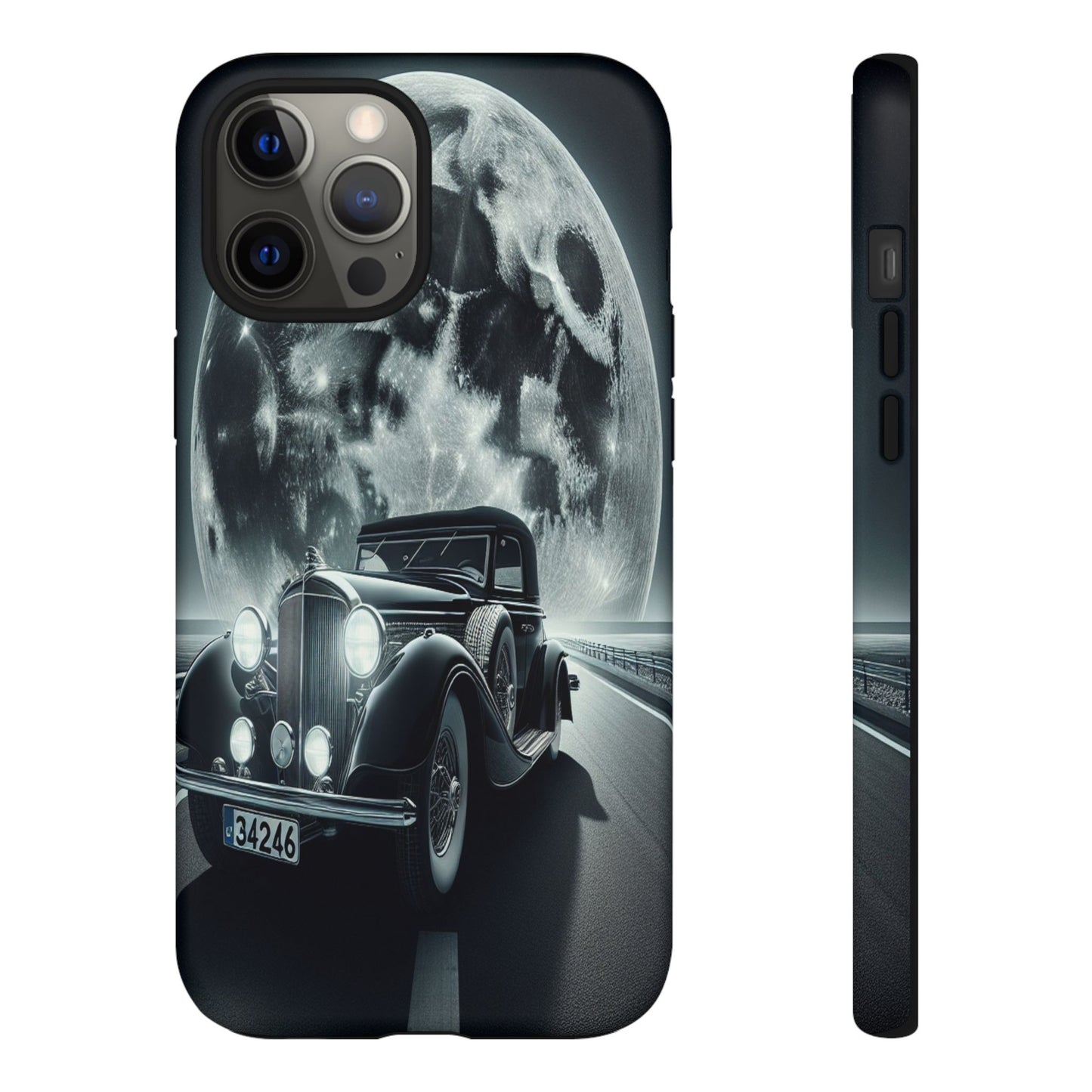 Moonlit Journey with Classic Car - Phone Case