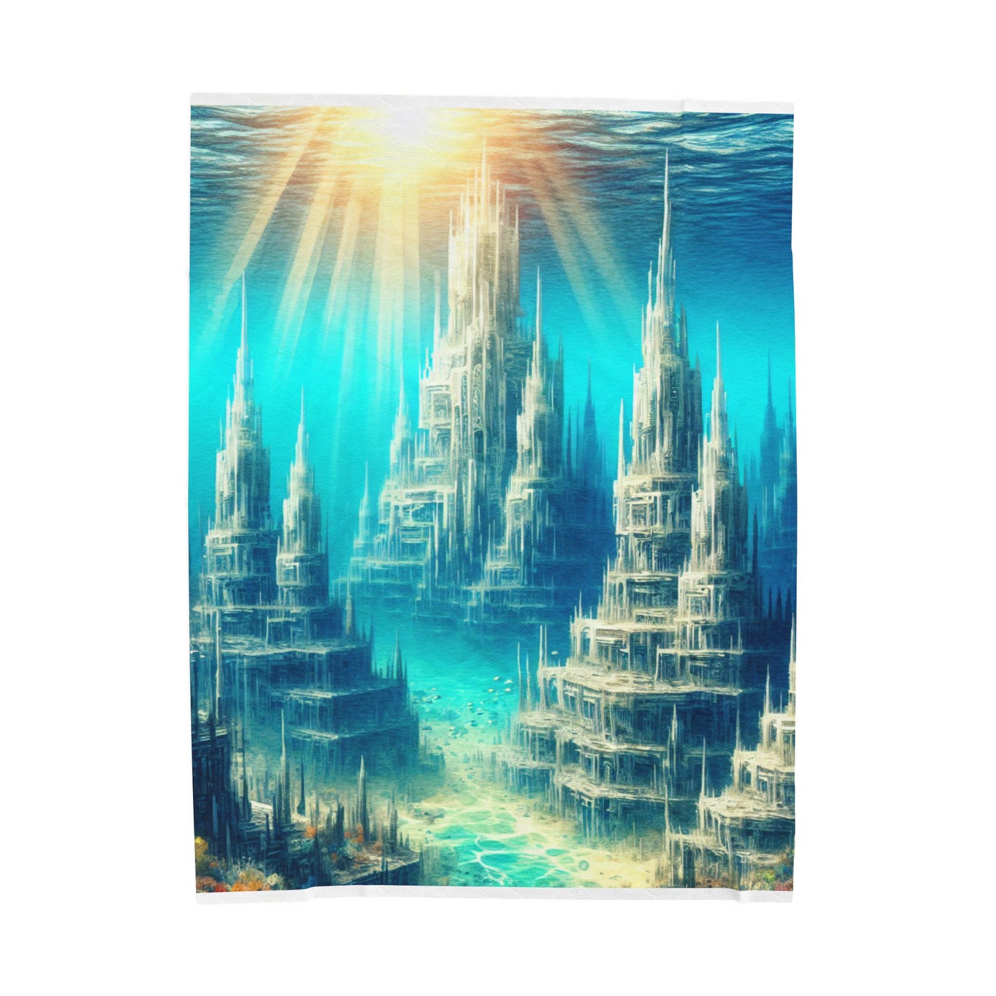 Underwater Cityscape Odyssey - Plush Blanket