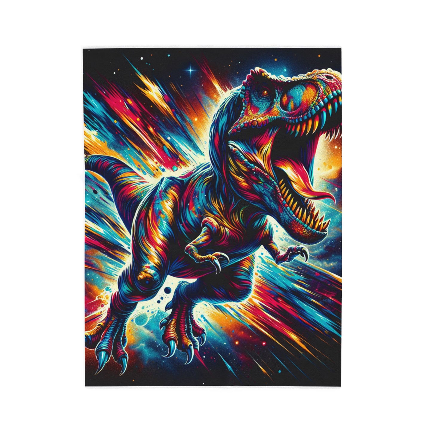 Dinosaur in Cosmic Explosion - Plush Blanket