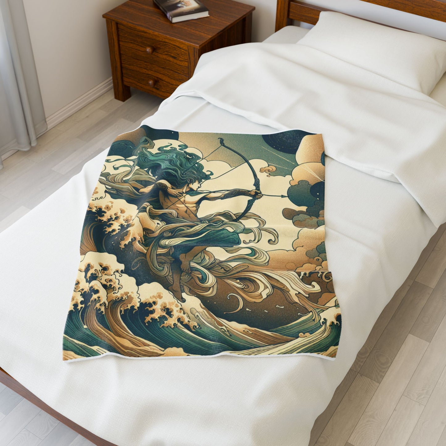 Celestial Archer in Ocean Waves - Plush Blanket