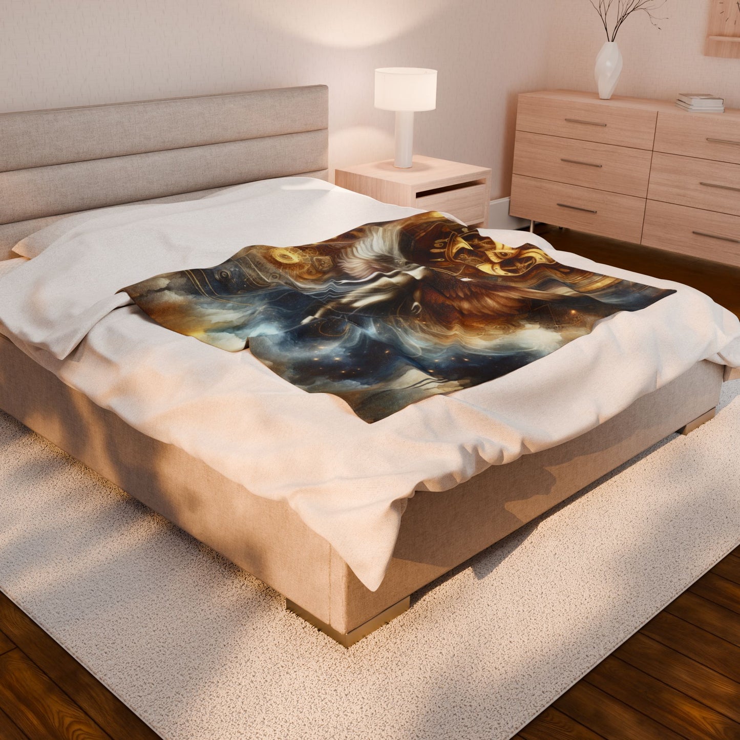 Winged Ascension in Mechanized Realm - Plush Blanket