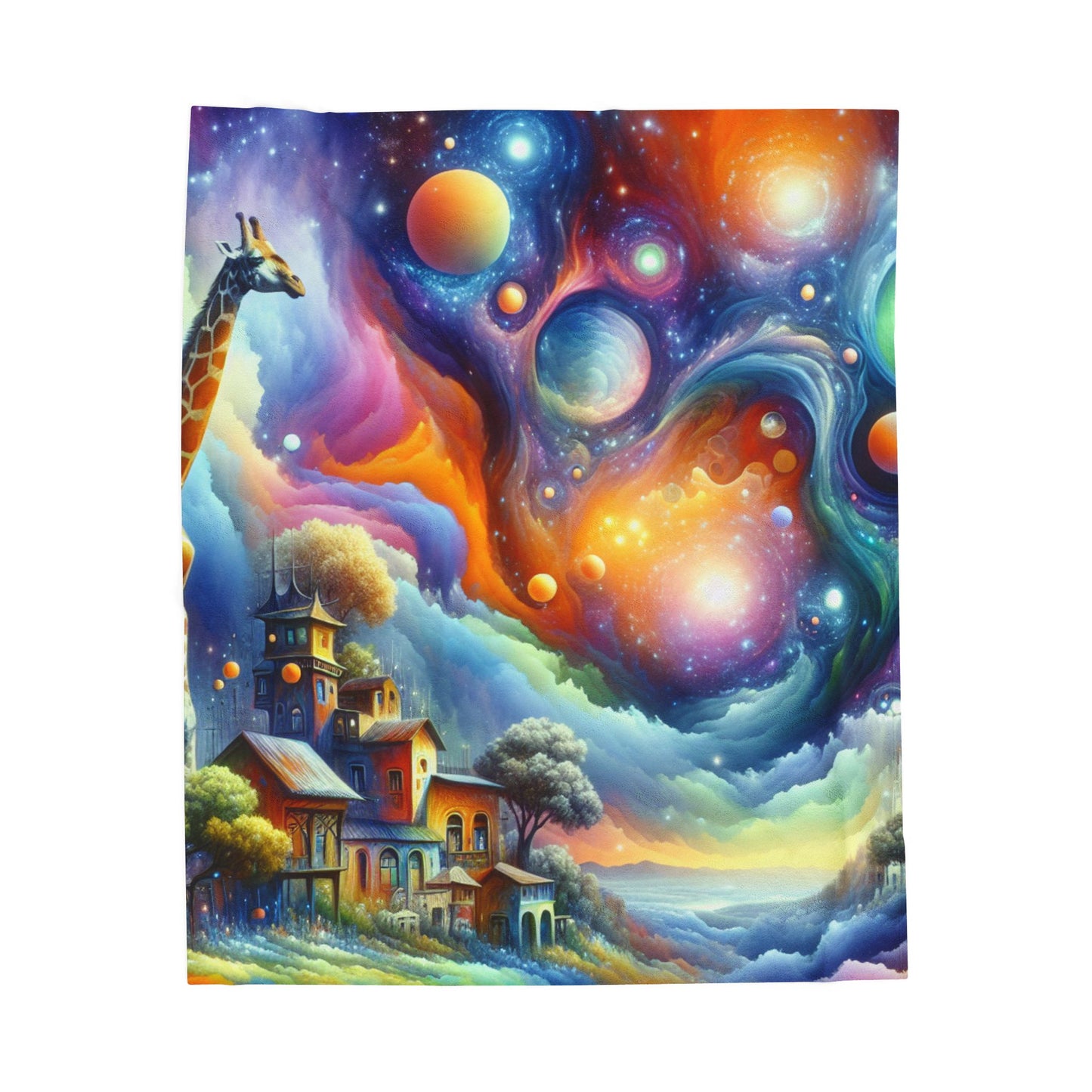 Giraffe's Cosmic Expedition - Plush Blanket
