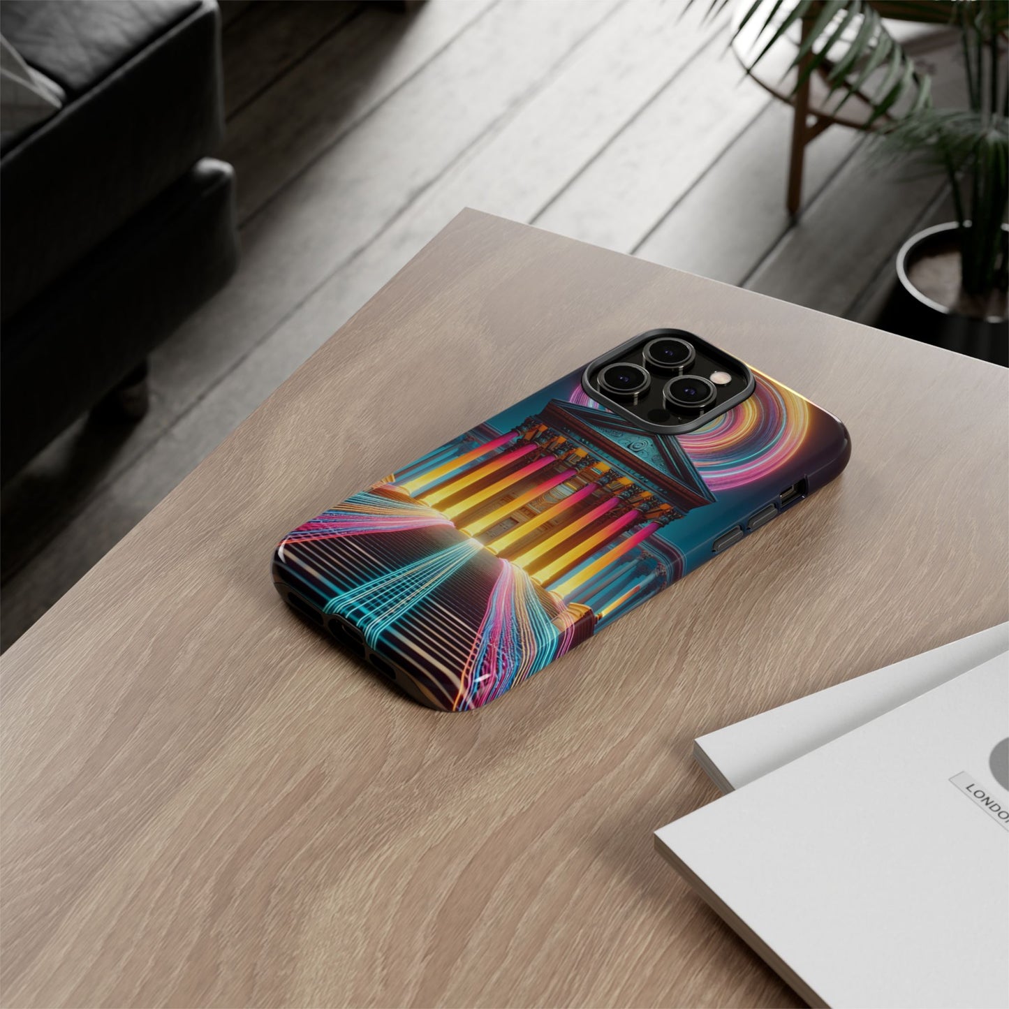 Illuminated Landmark with Colorful Trails - Phone Case