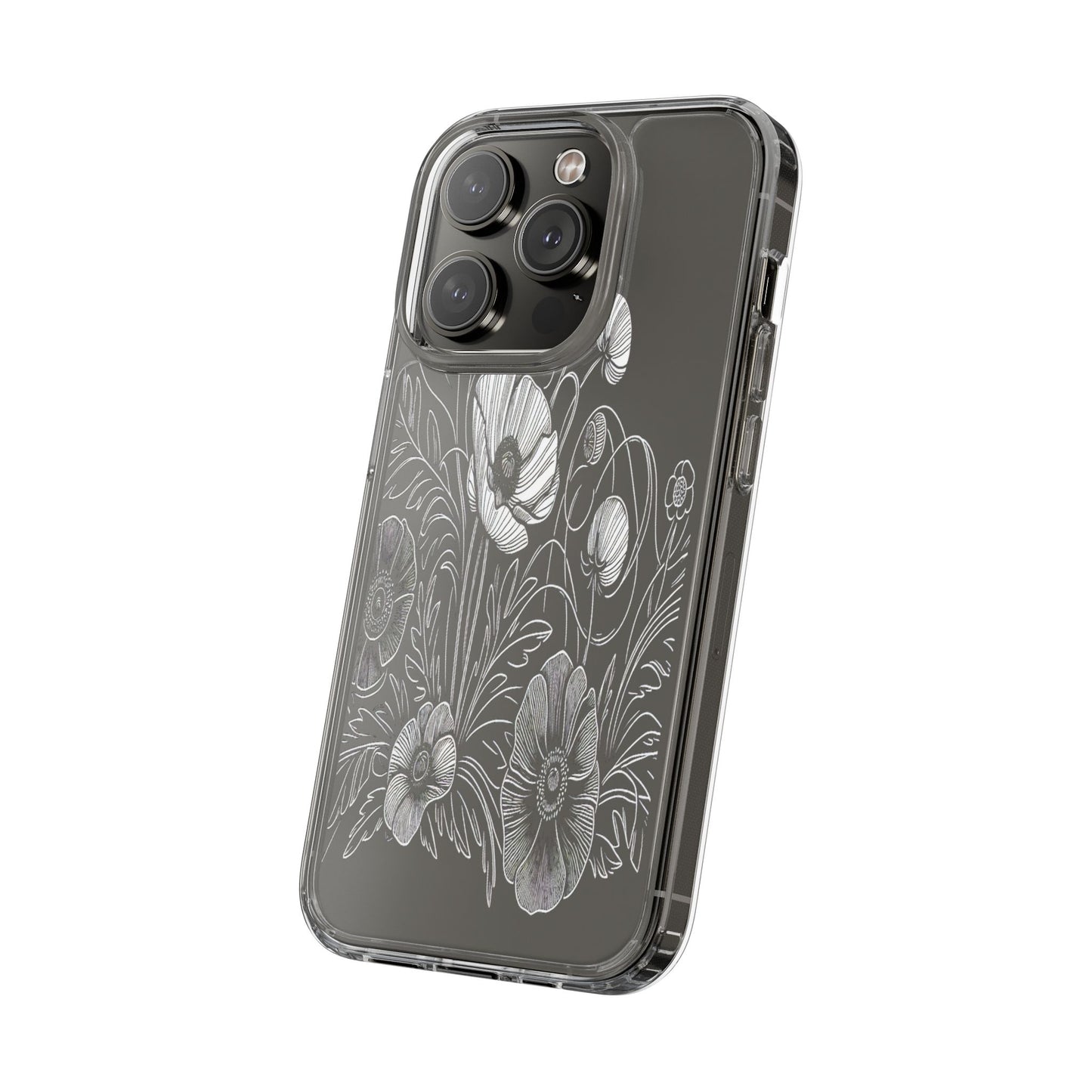 Transparent Black and White Floral Design Iphone Case Compatible With Iphone 16 15 14 - Clear Phone Cover