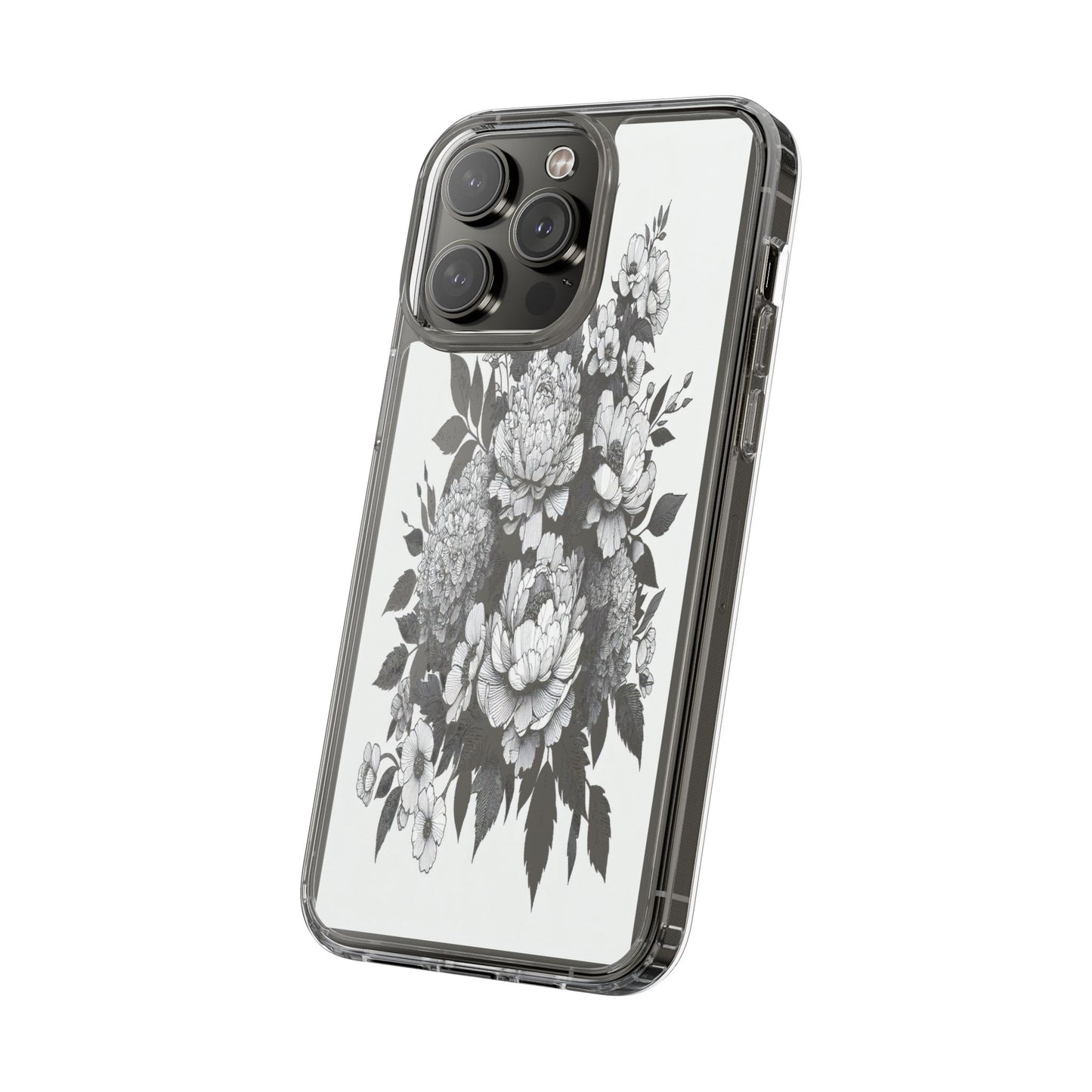 Transparent Floral Arrangement in Black and White Iphone Case Compatible With Iphone 16 15 14 - Clear Phone Cover