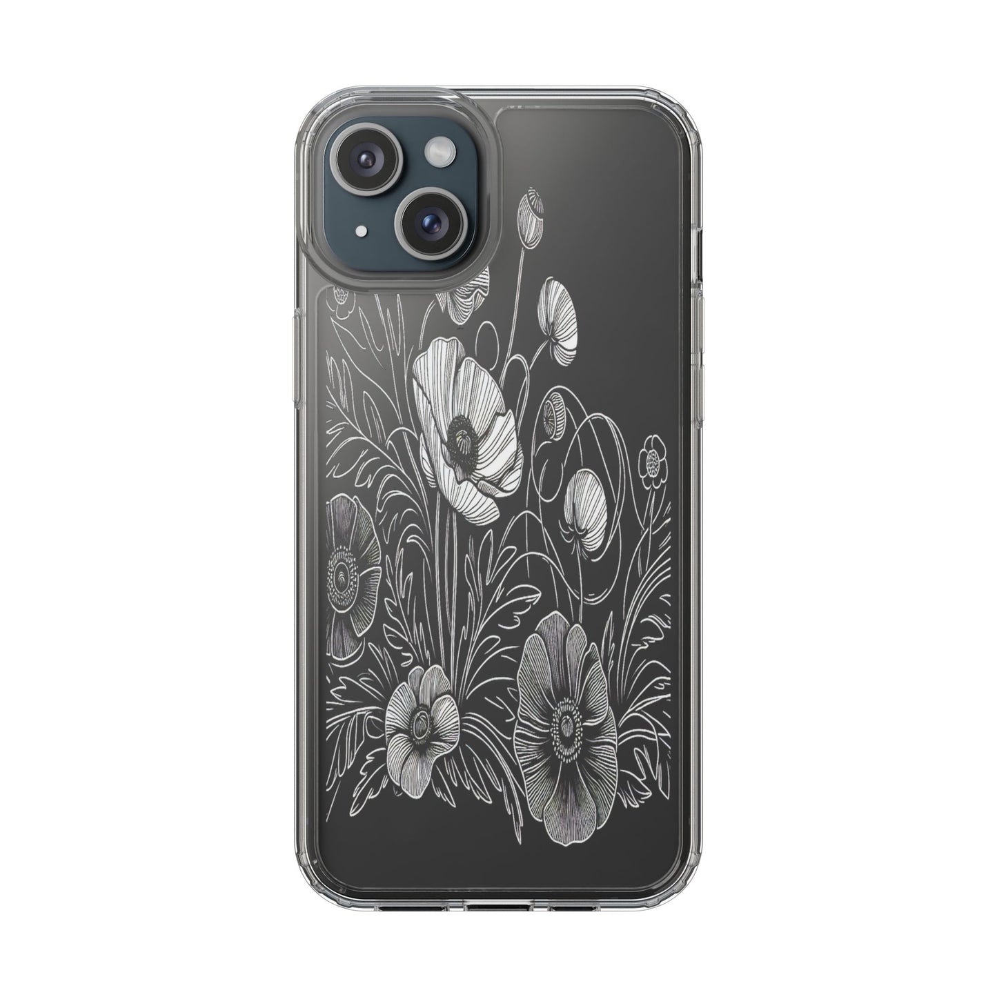 Transparent Black and White Floral Design Iphone Case Compatible With Iphone 16 15 14 - Clear Phone Cover