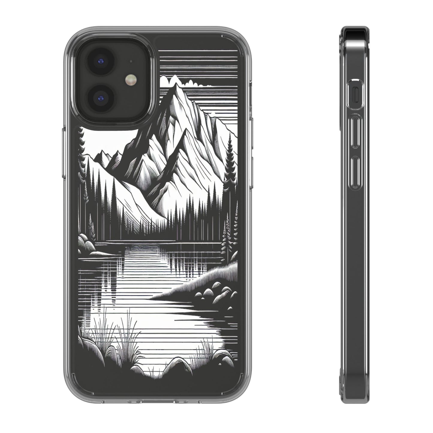 Transparent Majestic Landscape in Black and White Iphone Case Compatible With Iphone 16 15 14 - Clear Phone Cover
