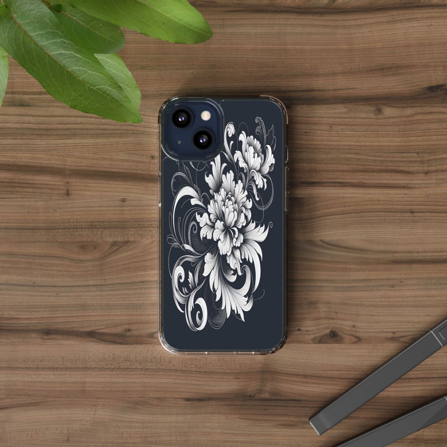 Transparent Intricate Flourish Design Iphone Case Compatible With Iphone 16 15 14 - Clear Phone Cover