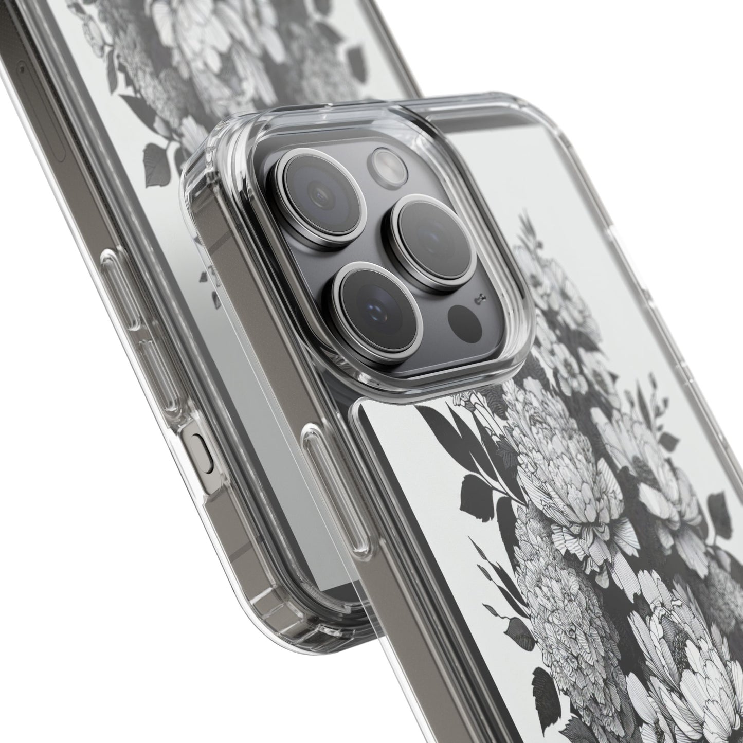 Transparent Floral Arrangement in Black and White Iphone Case Compatible With Iphone 16 15 14 - Clear Phone Cover